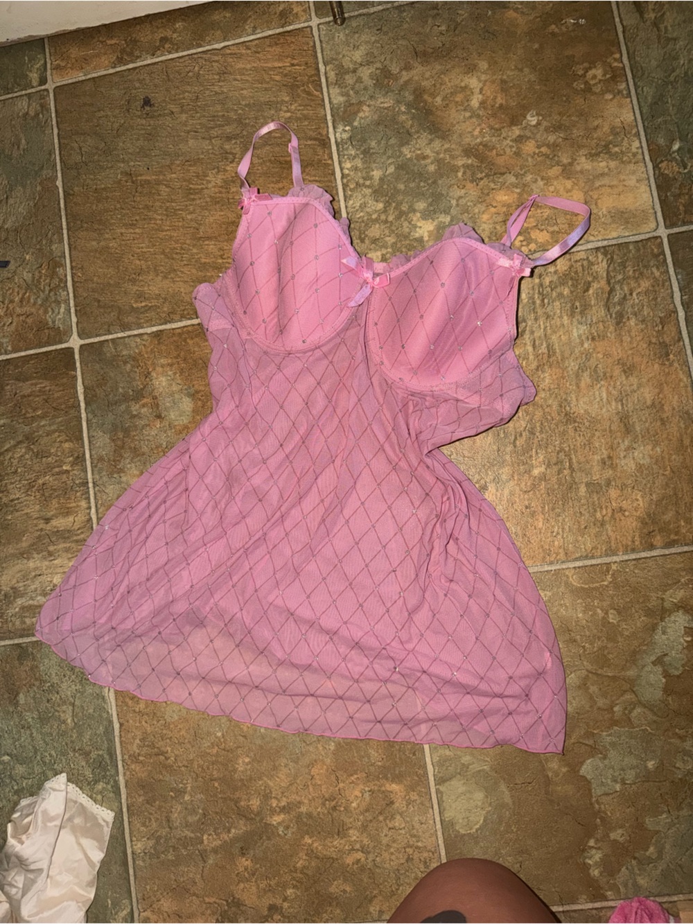 Pink Sheer Diamond-Pattern Babydoll Nightdress - George but vintage loll